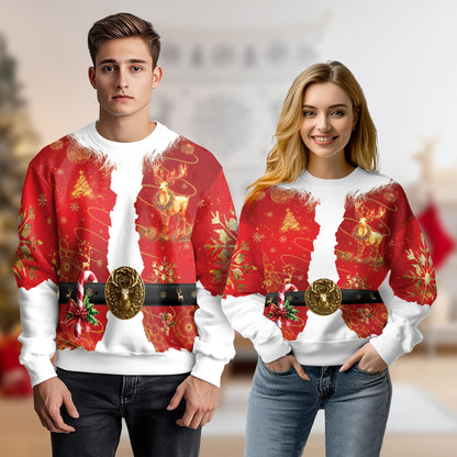 Netecom Santa Clause Sweatshirt  3D All Over Print, Christmas Ornament Holiday Design, Crewneck Pullover for Costume Party