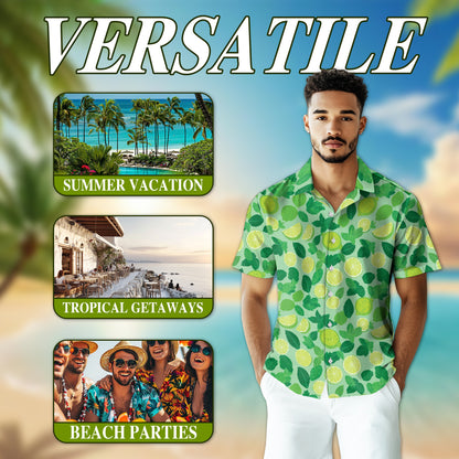 Netecom Lemon Pattern Hawaiian Shirt for Men, Lemon Lover Gifts, Fruit Button Down Summer Beach Short Sleeve Shirts
