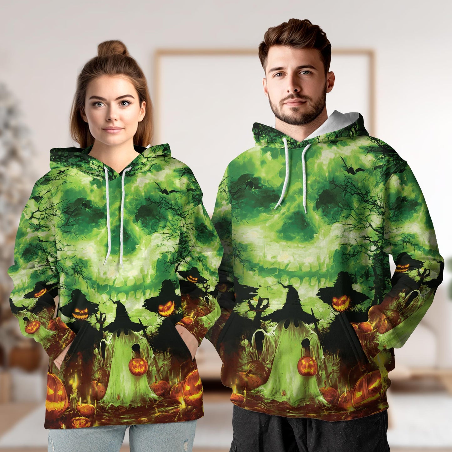Netecom Halloween Ghost 3D Print Hoodie with Front Pocket, All Over Graphic Pumpkins Skull Sweatshirt Unisex Casual