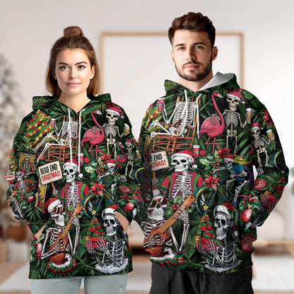 Netecom Skeleton Santa Claus Christmas 3D Hoodie with Front Pocket, Unisex Casual All Over Skull Graphic Sweatshirt