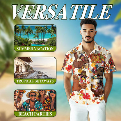 Netecom Happy Turkey Day Thanksgiving Hawaiian Shirt for Men Women, Turkey Drink Beer Button Down Shirts, S-5XL