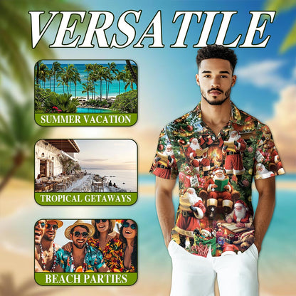 Netecom Santa Claus Reading Book Christmas Hawaiian Shirt for Men, Festive Holiday Button Down Summer Beach Shirt, S-5XL