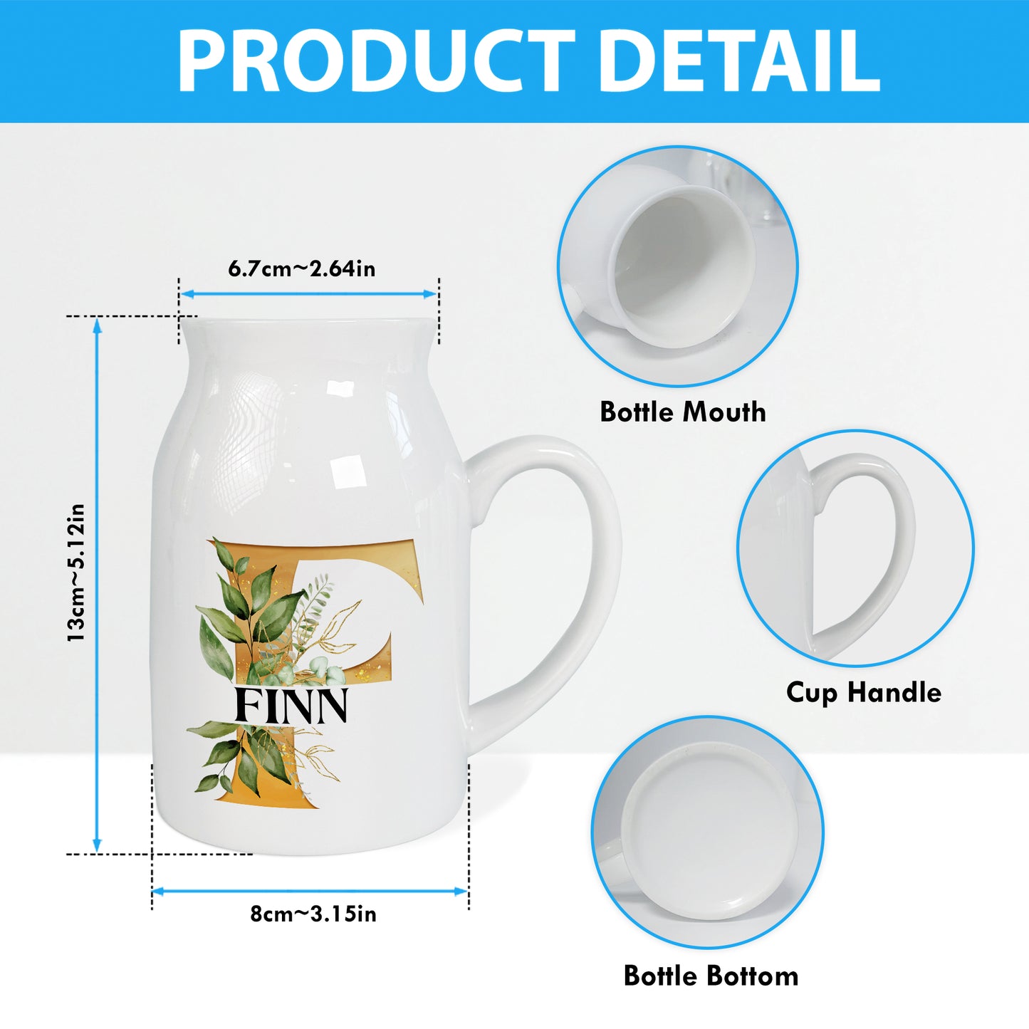 Netecom Personalized Ceramic Jug Vase with Gold Floral Initial and Name, Elegant Home Decor Pitcher, Perfect Gift for Christmas, Weddings, or Mother’s Day