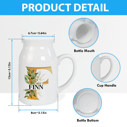 Netecom Personalized Ceramic Jug Vase with Gold Floral Initial and Name, Elegant Home Decor Pitcher, Perfect Gift for Christmas, Weddings, or Mother’s Day