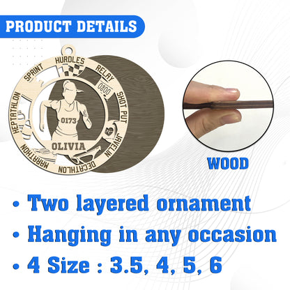 Netecom Track & Field Player Ornament – Personalized Wooden Decoration with Name & Athletic Terms