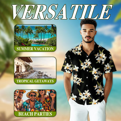 Netecom Orchid Hawaiian Shirt for Men, Floral Lover Gifts, Flower Button Down Summer Beach Shirt