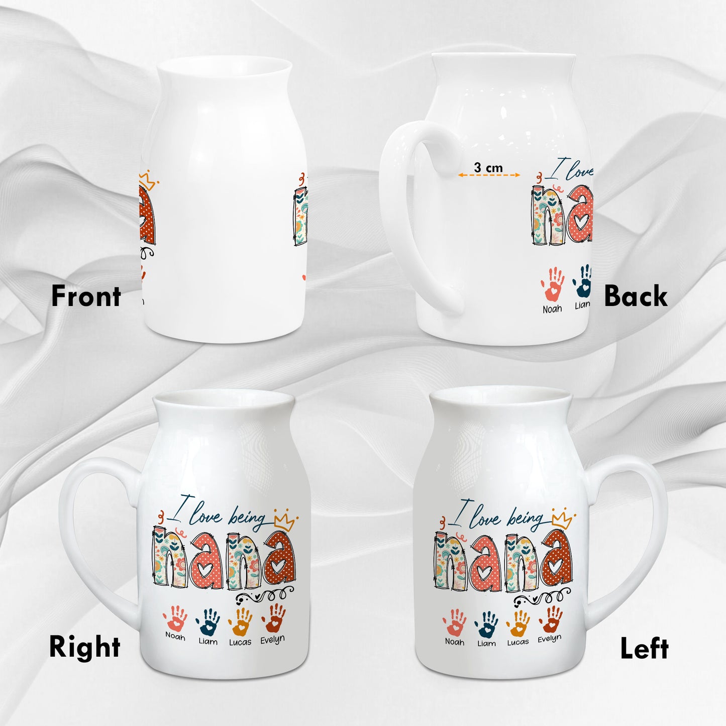 Netecom Personalized I Love Being NANA Ceramic Mug , Custom Grandkids Names and Handprints Coffee Cup , Unique Christmas or Mother's Day Gift for Grandma