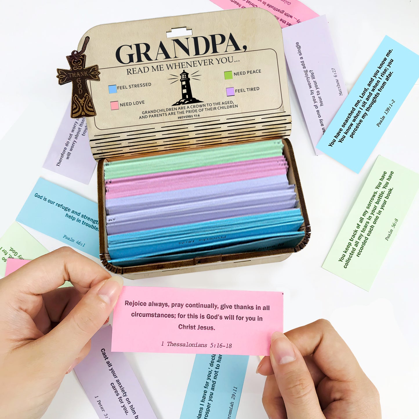 Netecom Bible Verse Box Set for Grandpa – Wooden Scripture Box with 150 Daily Prayer & Scripture Cards, Inspirational Christian Gift