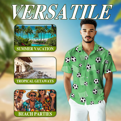 Netecom Soccer Ball Print Hawaiian Shirt for Men, Soccer Player Gifts, Sports Button Down Summer Beach Shirts