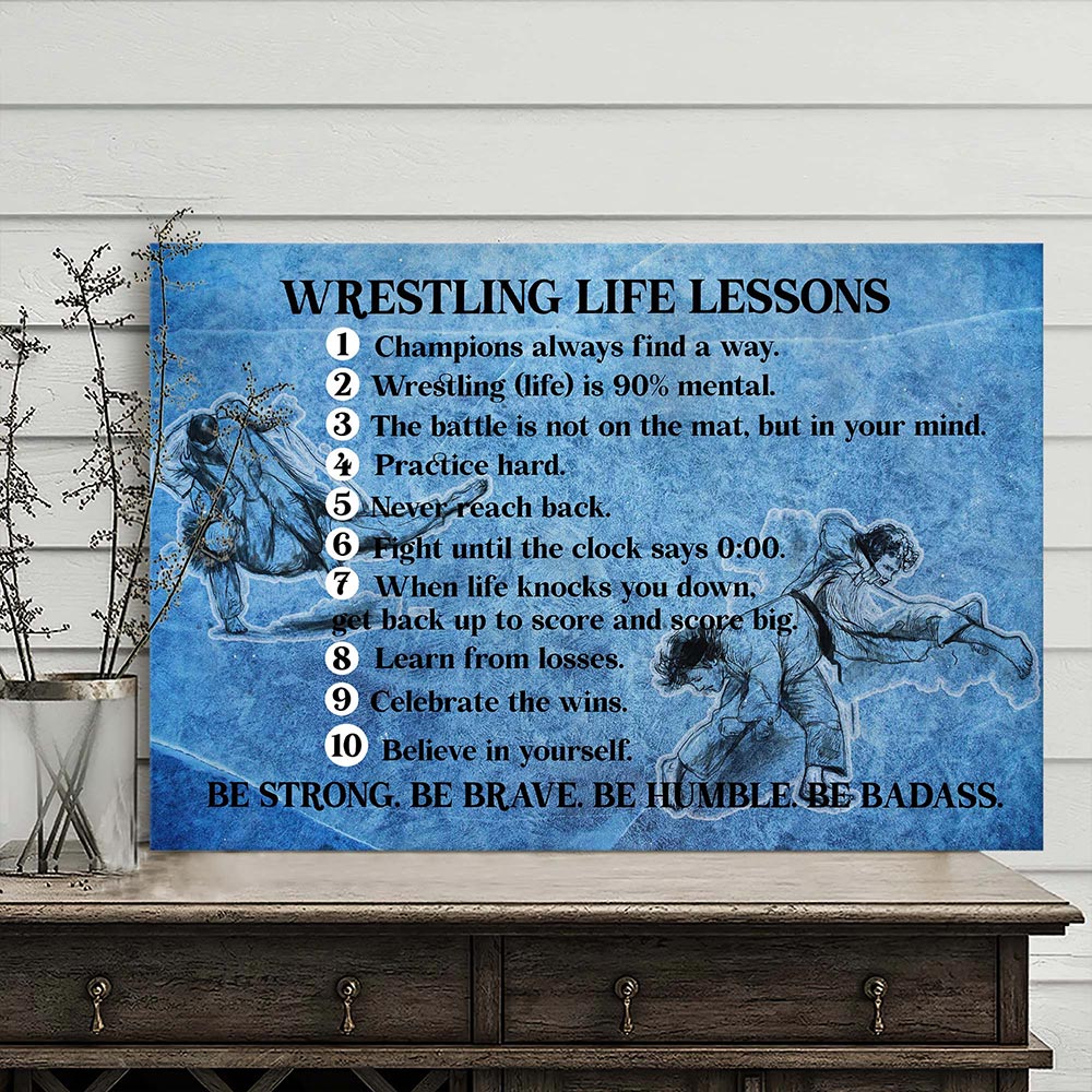 Wrestling Life Lessons Canvas Wall Art – Motivational Quote Print – Sports Inspiration Gift for Wrestlers, Athletes & Coaches – Gym, Locker Room, or Bedroom Decor – Ready to Hang