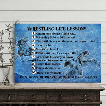 Wrestling Life Lessons Canvas Wall Art – Motivational Quote Print – Sports Inspiration Gift for Wrestlers, Athletes & Coaches – Gym, Locker Room, or Bedroom Decor – Ready to Hang