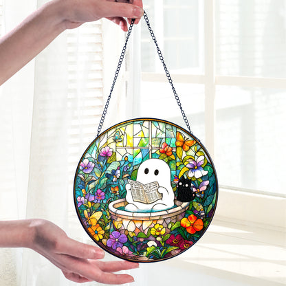 Netecom Ghost in Bathtub Stained Glass Sun Catcher – Whimsical Window Hanging, Perfect Gift for Fun Decor Lovers