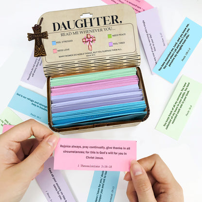 Netecom Inspirational Bible Verse Box Set for Daughter – Wooden Scripture Box with 150 Daily Prayer Cards, Faith-Based Christian Gift