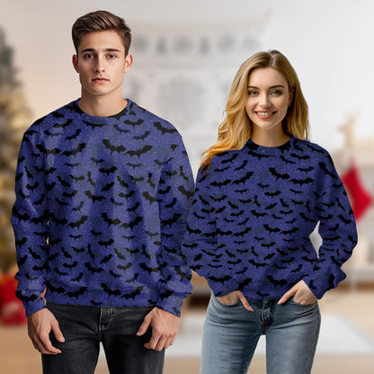 Netecom Halloween Bat Pattern Sweatshirt 3D All Over Print, Spooky Night Outfit, Crewneck Pullover for Costume Party