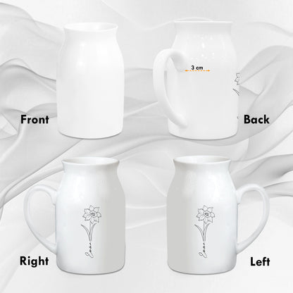 Netecom Personalized Birth Flower Ceramic Jug Vase with Custom Name, Elegant Home Decor Pitcher, Unique Gift for Birthday, Mother’s Day, or Christmas