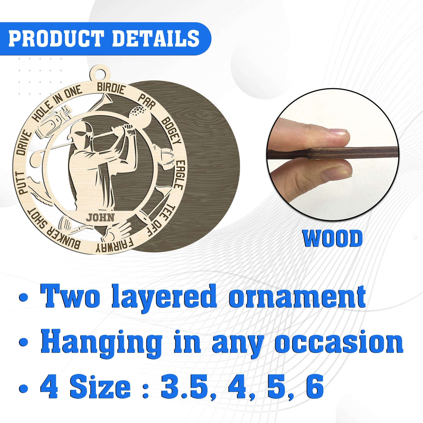 Netecom Personalized Golf Ornament for Men – Custom Golf Decor with Engraved Name and Sports Design