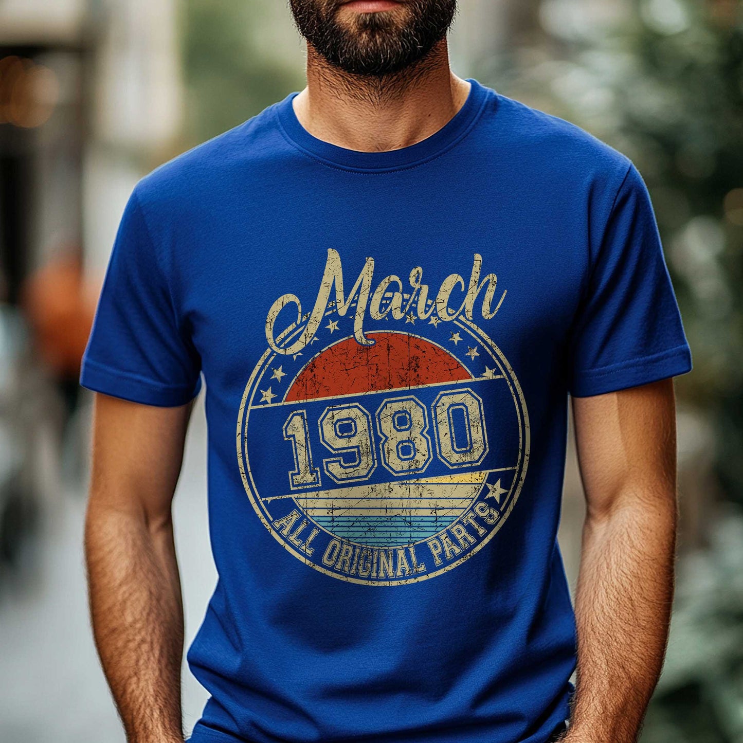 Netecom March 1980 All Original Parts T-Shirt, Retro Birthday Shirt for Men, Perfect Gift for March Birthday