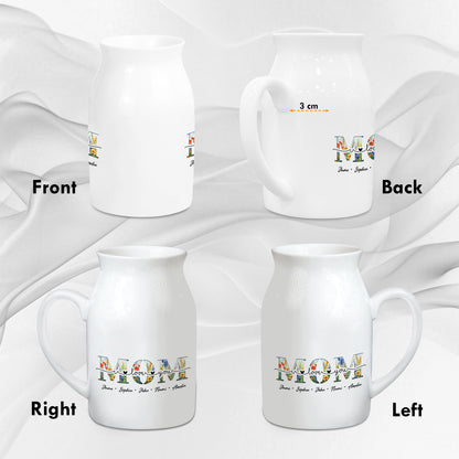 Netecom Personalized MOM Flower Vase with Custom Names, Elegant Ceramic Jug Gift for Birthday, Christmas, or Mother’s Day