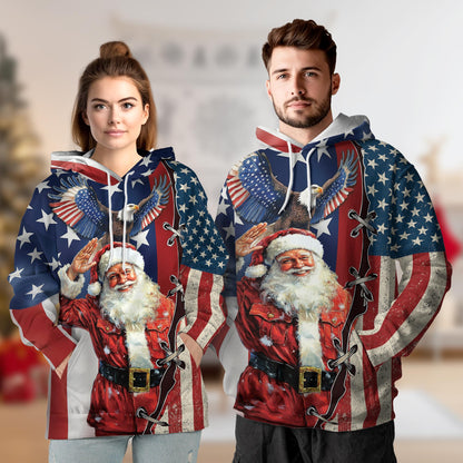 Netecom Patriotism American Christmas Print Hoodie with Front Pocket, All Over Graphic Eagle USA Flag Sweatshirt Unisex Casual