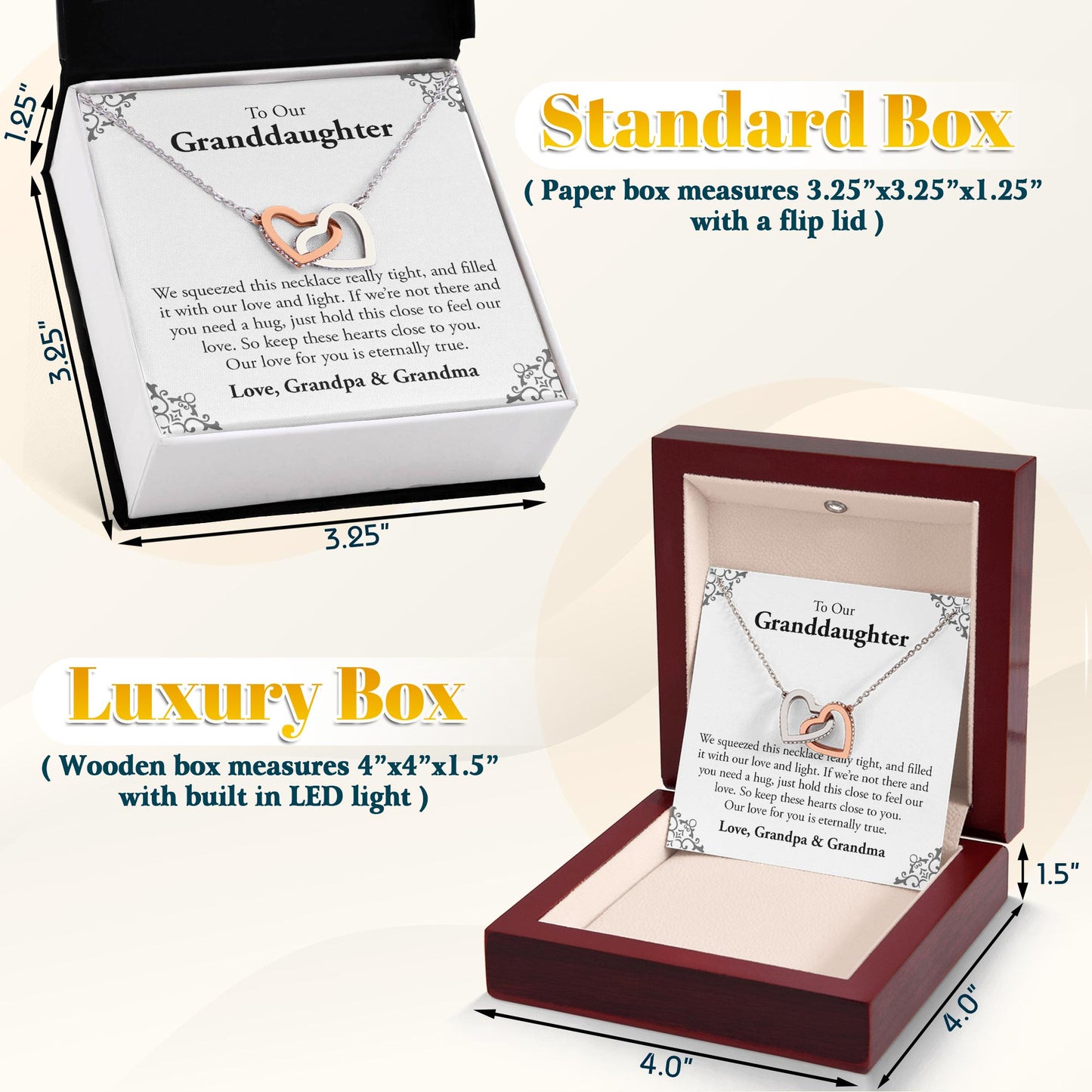 Netecom Personalized To my Granddaughter Necklace from Grandma and Grandpa, Interlocking Heart Jewelry with Sentimental Card, Birthday or Christmas Gift