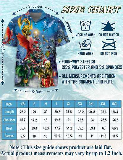 Netecom Christmas Dragons Hawaiian Shirt for Men Women, Fantasy Dragon Button Down Summer Short Sleeve Shirts, S-5XL