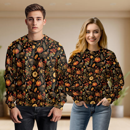Netecom Thanksgiving Turkey Pumpkin Sweatshirt 3D All Over Print – Unisex Crewneck Pullover, Lightweight Fleece Casual Outfit