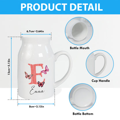 Netecom Custom Floral Initial Ceramic Jug Vase with Personalized Name, Stylish Farmhouse Gift for Birthday, Wedding, or Holiday Decor