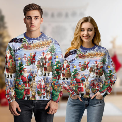 Netecom Santa Clause Christmas Sweatshirt 3D All Over Print, Cozy Holiday Scenes Design, Crewneck Pullover for Costume Party
