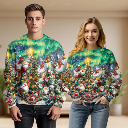 Netecom Funny Christmas Santa Gnome Sweatshirt 3D All Over Print– Unisex Crewneck Pullover, Lightweight Fleece Casual Outfit