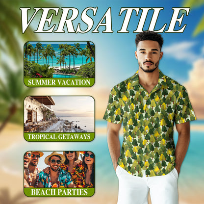 Netecom Pattern Tree Hawaiian Shirt for Men, Nature Forest Print Aloha Button Down Summer Beach Short Sleeve Shirt
