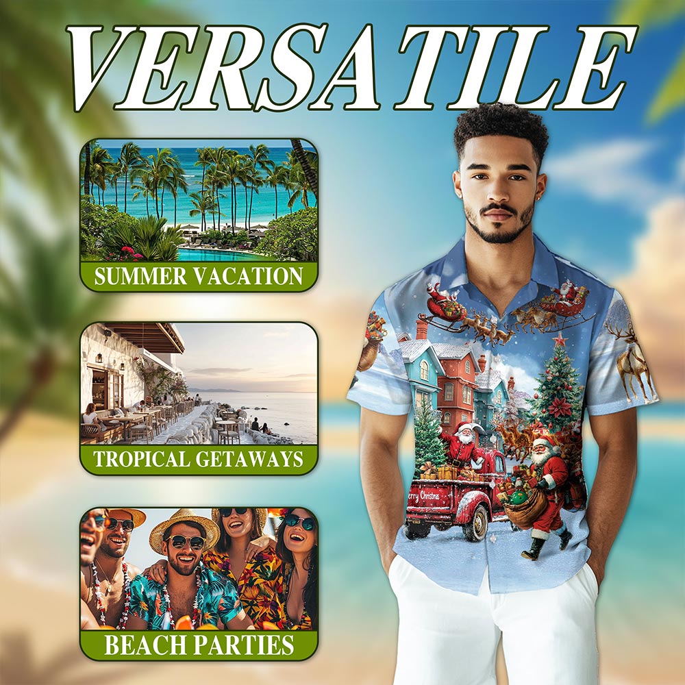 Netecom Santa Claus Christmas Hawaiian Shirt for Men Women, Funny Holiday Button Down Summer Beach Short Sleeve Shirts, S-5XL