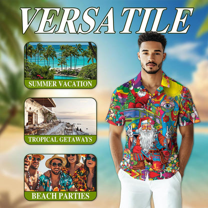 Netecom Hippie Santa Claus Hawaiian Shirt for Men, Funny Christmas Holiday Button Down Summer Beach Short Sleeve Shirts, S-5XL
