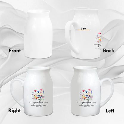 Netecom Personalized Ceramic Jug Vase with Custom Title and Names, Perfect Gift for Grandma, Mother’s Day, or Family Occasions