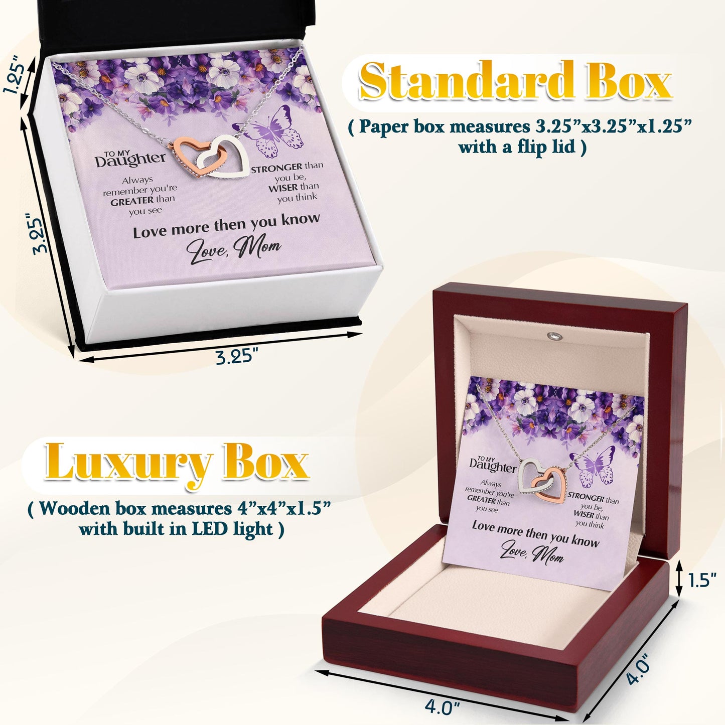 Netecom Personalized To My Daughter Necklace from Mom – Interlocking Heart Custom Jewelry Gift with Message Card & Elegant Box for Birthday, Graduation, Christmas