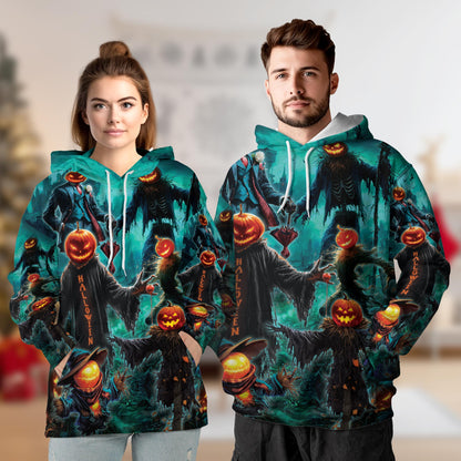 Netecom Happy Pumpkin Halloween 3D Print Hoodie with Front Pocket, All Over Graphic Skull Sweatshirt Unisex Casual