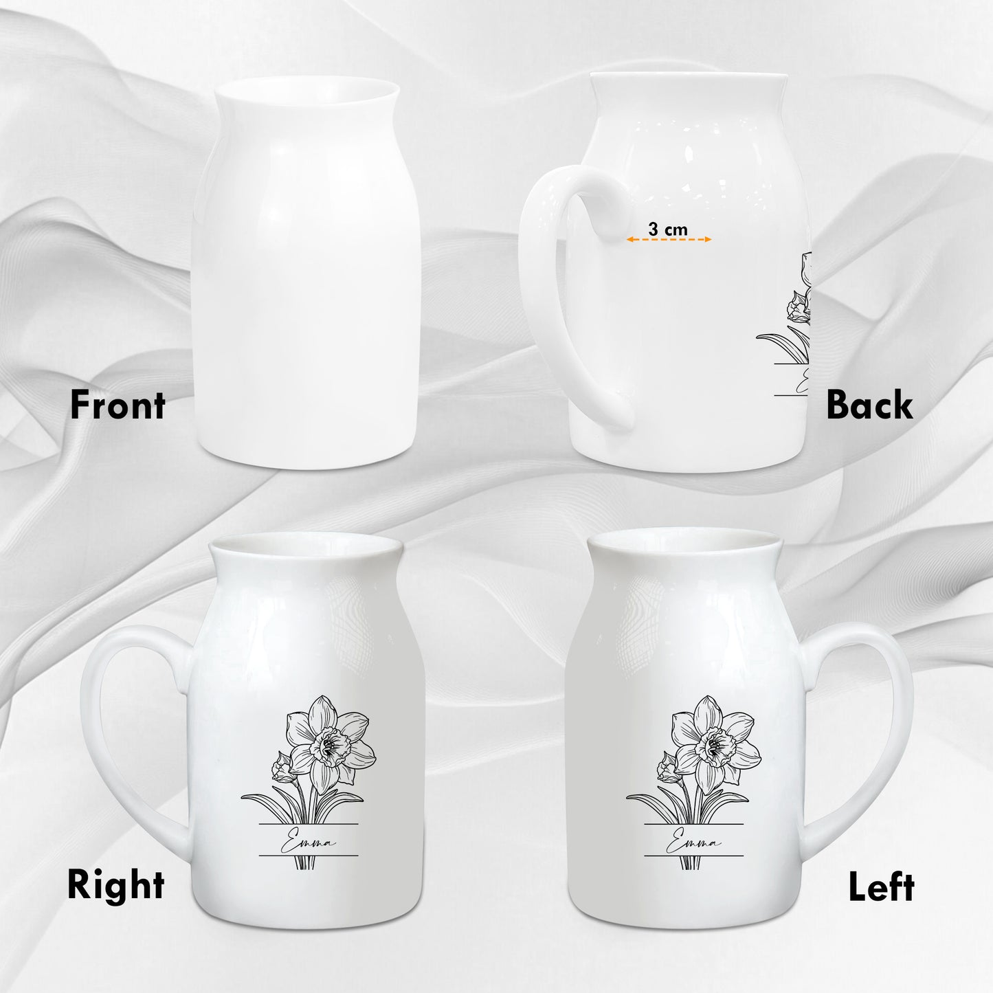 Netecom Custom Birth Month Flower Ceramic Vase with Name Personalization, Minimalist Floral Jug, Perfect Gift for Birthday