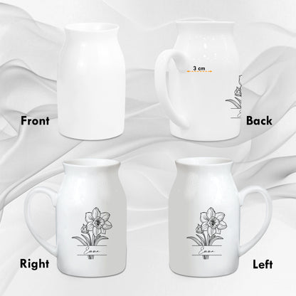 Netecom Custom Birth Month Flower Ceramic Vase with Name Personalization, Minimalist Floral Jug, Perfect Gift for Birthday
