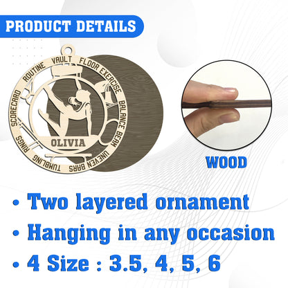 Personalized Custom Gymnastics Ornament – Personalized Wooden Ornament for Gymnasts with Name & Artistic Gymnastics Terms