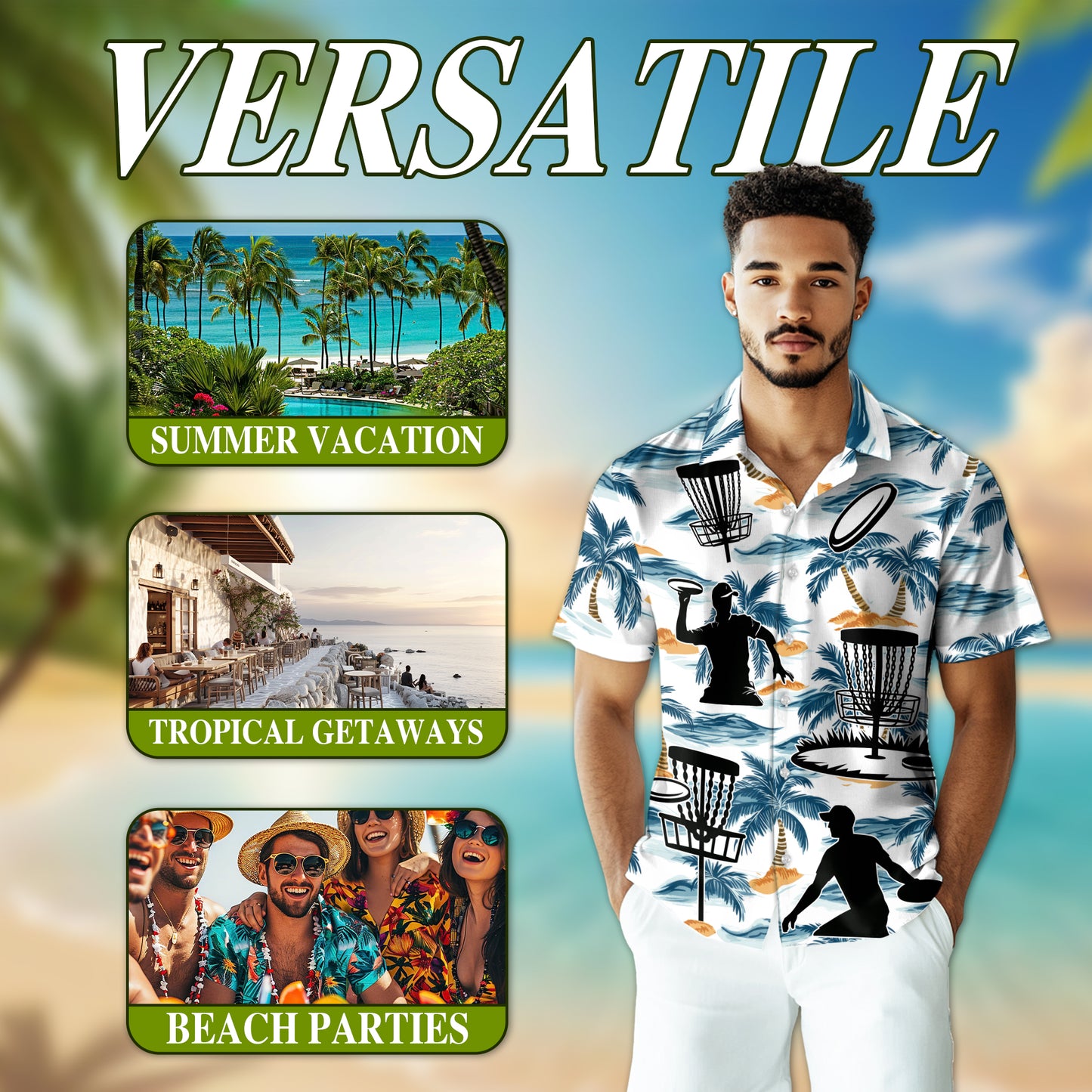Netecom Tropical Disc Golf Hawaiian Shirt for Men, Golf Player Gift, Sport Button Down Summer Beach Short Sleeve Shirts