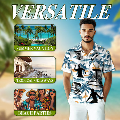 Netecom Tropical Disc Golf Hawaiian Shirt for Men, Golf Player Gift, Sport Button Down Summer Beach Short Sleeve Shirts