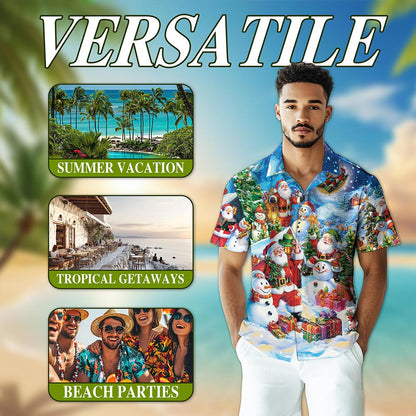 Netecom Santa Claus and Snowman Hawaiian Shirt, Festive Christmas Holiday Party Button Down Summer Beach Shirt, S-5XL