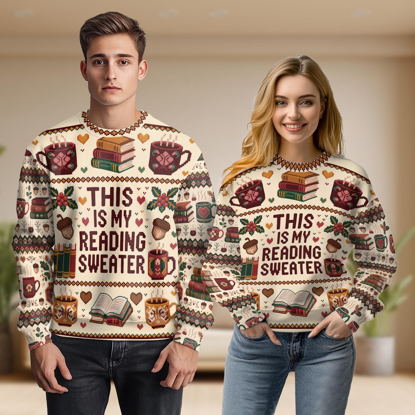 Netecom Ugly Christmas Book Coffee Sweatshirt 3D All Over Print – Unisex Crewneck Pullover, Lightweight Fleece Casual Outfit