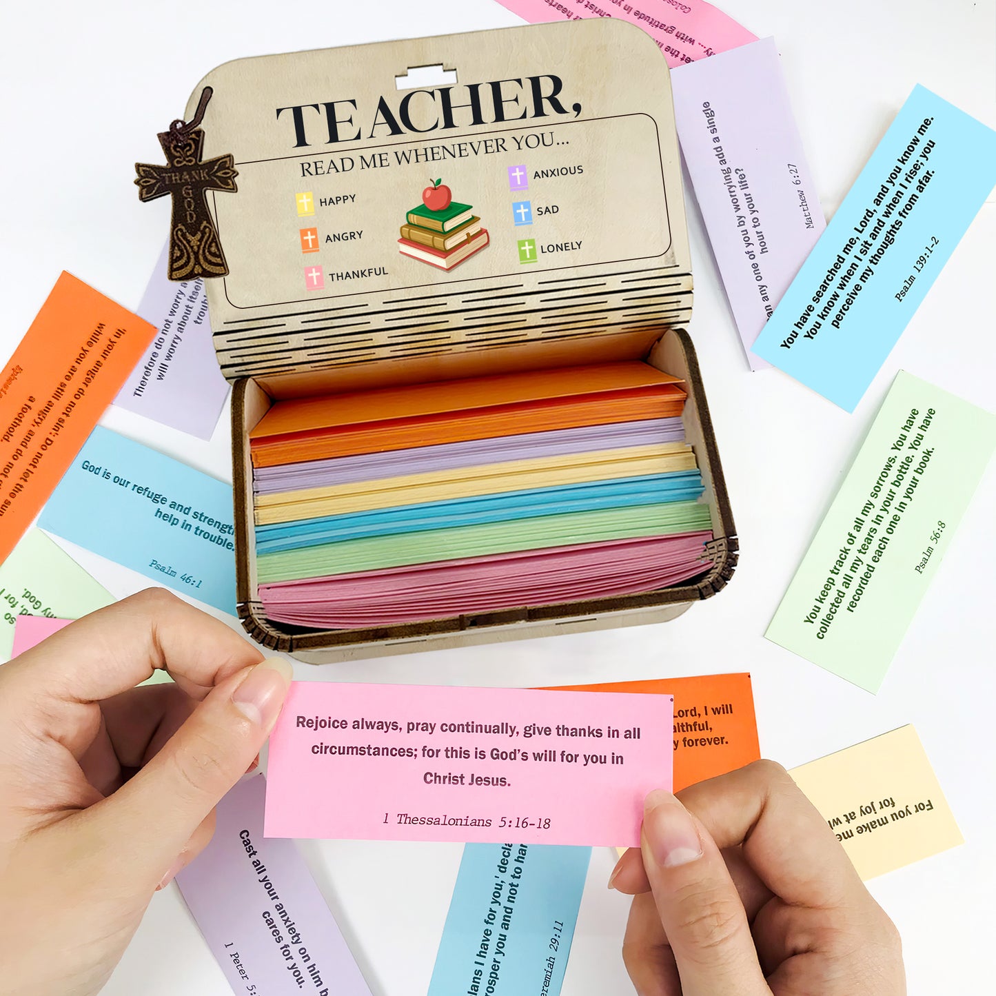 Netecom Bible Verse Box Set for Teacher – Wooden Scripture Box with 150 Daily Prayer and Scripture Cards, Inspirational Christian Gift