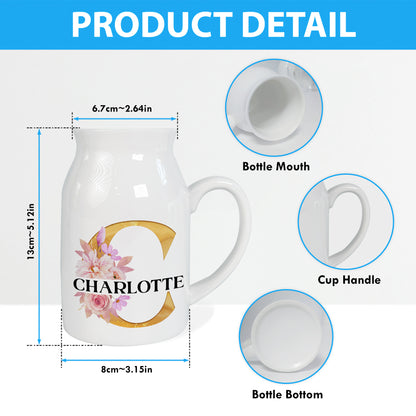 Netecom Custom Name Ceramic Flower Jug, Gold Letter Monogram Vase, Unique Personalized Gift for Birthday, Housewarming, or Holiday Season