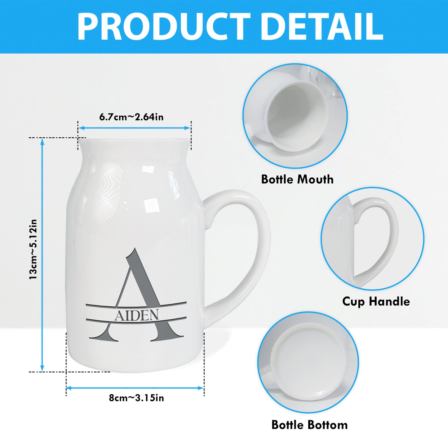 Netecom Personalized Ceramic Jug Vase with Custom Name and Initial, Elegant Farmhouse Pitcher, Minimal Home Decor, Unique Gift for Weddings, Birthdays, or Christmas