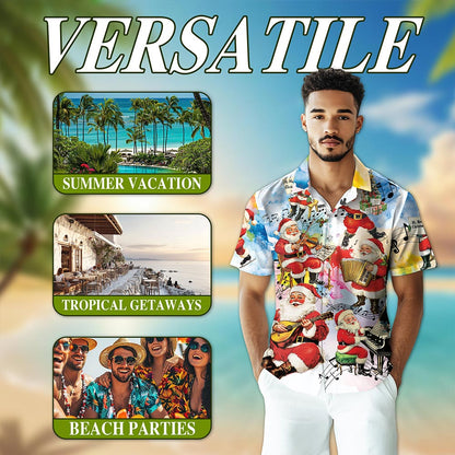 Netecom Musical Santa Claus Christmas Hawaiian Shirt, Funny Holiday Button Down Summer Beach Short Sleeve Shirt, S-5XL