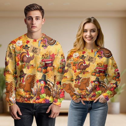 Netecom Funny Thanksgiving Turkey Sweatshirt 3D All Over Print – Unisex Crewneck Pullover, Lightweight Fleece Casual Outfit