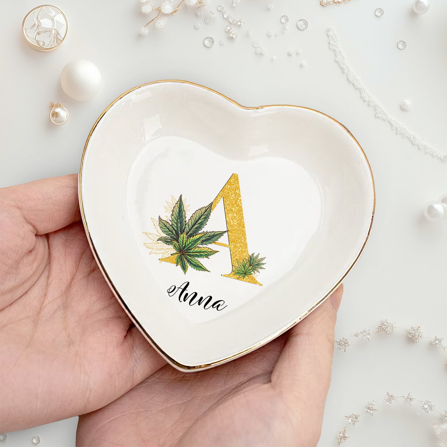 Netecom Personalized Jewelry Tray with Cannabis Leaf Design, Custom Name Jewelry Tray for Organizing and Gifting