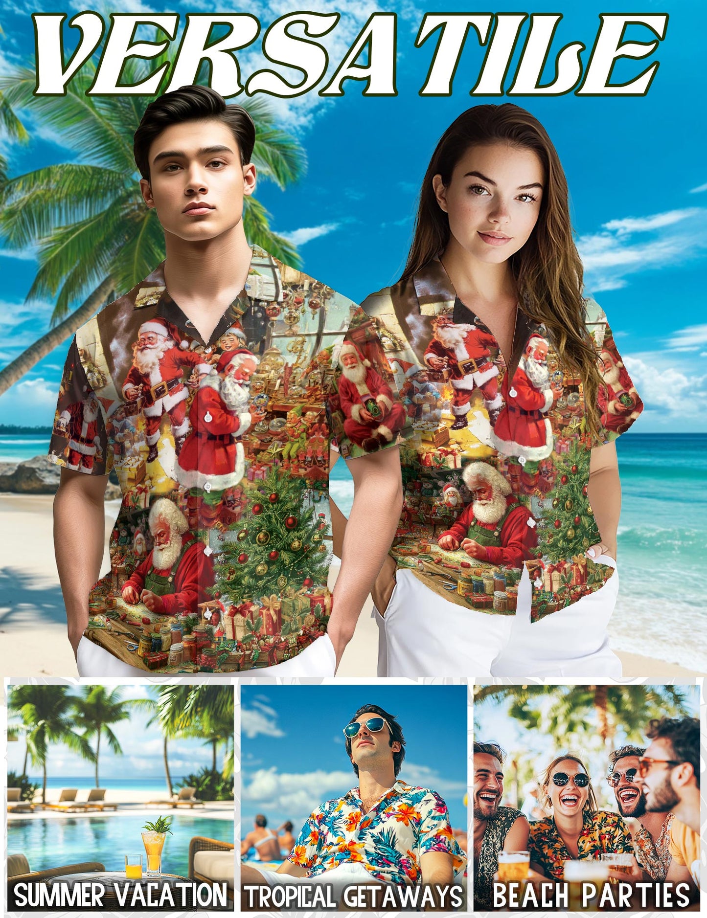 Netecom Vintage Santa Claus Christmas Hawaiian Shirt for Men, Festive Holiday Print Button Down Short Sleeve Shirt, S-5XL