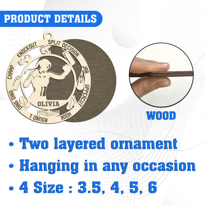 Netecom Personalized Boxing Ornament – Custom Wood Boxing Christmas Decoration with Engraved Name and Sports Design